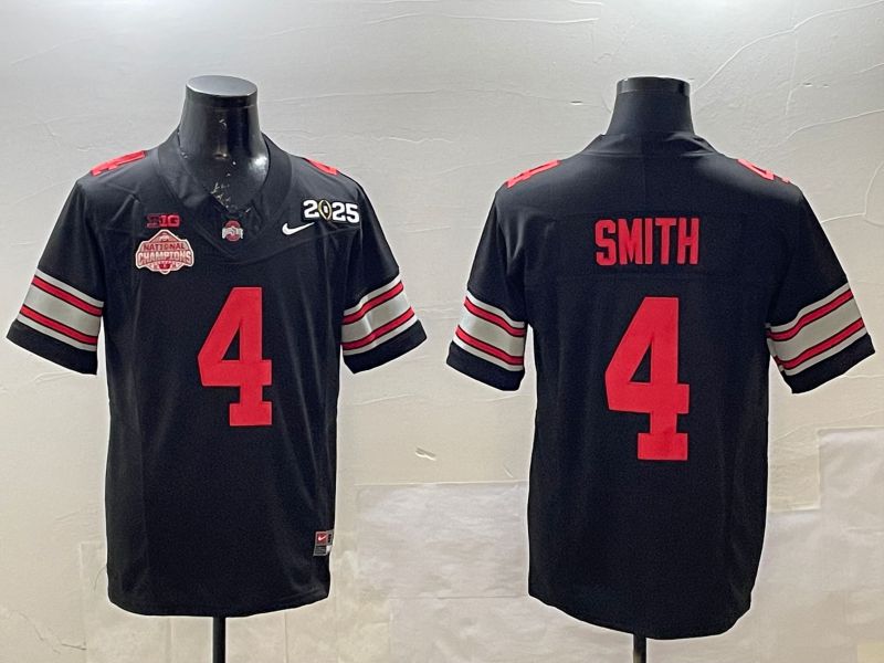 Men Ohio State Buckeyes #4 Smith Black Three generations Nike 2025 NCAA Jersey